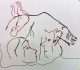 Bloc de calcaire figurant un ours, une tête de cheval, 2 têtes humaines et 1 silhouette de femme - expo temporaire l'ours dans l'art préhistorique