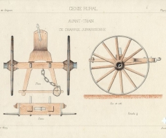 Avant train de charrue jurassienne. Dessin effectué en 1899 par un élève de l'Institut agronomique de Grignon. Site internet du Conservatoire de l'agriculture - Chartres (28)