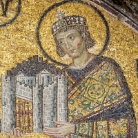Constantin 1er - détail de la mosaïque de l'entrée sud-ouest de Sainte-Sophie (Istanbul, Turquie) - début XIIe