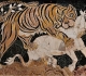 Tigre attaquant un bœuf première moitié du IVe siècle apr. J.-C. Pavement de la basilique édifiée par Junius Bassus, consul en 331 sur l'Esquilin - musée du Capitole, Rome