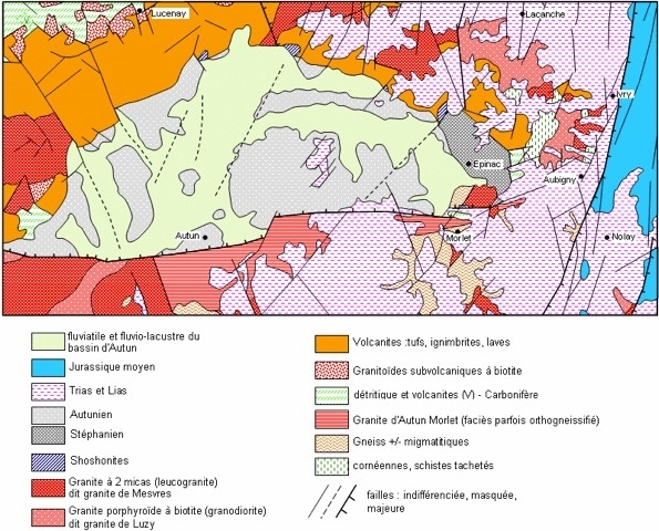 Schéma structural du Bassin stéphano-permien d’Autun-Epinac d’après carte d’Epinac 1/50000 du BRGM -1999- par Alain Gallien Lithothèque Bourgogne, Académie de Dijon