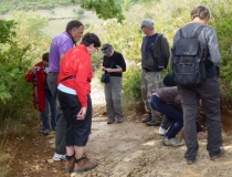06-12 Causse Rouge :  Observation et photos des traces de dinosaures (Eubrantesgiganteus), gîte de Peyre, entre Peyre et Thérondels. Hettangien (Jurassique inférieur = Lias, -200 MA).