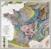 "Tableau d'assemblage des six feuilles de la carte géologique de la France" - 1/2 000 000 - extrait de "Explication de la carte géologique de la France" par Armand Dufrenoy et Elie de Beaumont sous la direction d'André Brochant de Villiers (1841) - source Gallica Bnf