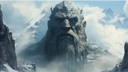 Ymir tué par le dieu Odin : Sa chair devient la terre, son sang forme les océans, ses os deviennent les montagnes, et son crâne le ciel