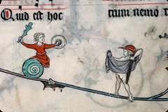 Homme et hybride anthropomorphe luttant.  Enluminure du breviarium virdunense 1302 - Verdun, Bibliothèque municipale, BNF