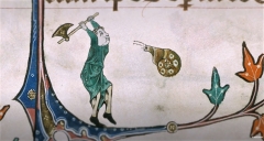 Détail du psautier de Gorleston (1310-1324) : une femme avec une hache face à un escargot - crédit photo Chris Mc Glashon BLL