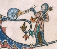 On peut s’attendre à une rétractation de l'escargot ou s'est-il rendu ? - Détail du psautier de Gorleston (1310-1324) - crédit photo Chris Mc Glashon BLL