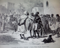Le marché aux esclaves à Zanzibar - Dessin Emile Bayard (1860) - Musée de la Compagnie des Indes in Wiki