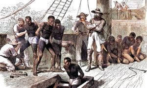 Embarquement d'esclaves - Joseph Swain - (version colorisée 'le voyage du négrier' livre de Paula Fox 1973)