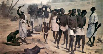 Marchands africains avec des captifs qu'ils vont vendre comme esclaves -Anonyme -1878