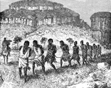 Un convoi de captifs en Afrique - dessin d'Émile Bayard, Musée de la Compagnie des Indes - 1868