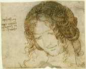 Étude pour le tableau Léda et le cygne Léda debout de Léonard de Vinci - voir l'enroulement des nattes en forme d'ammonites - Royal collection trust