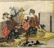 La cuisson des palourdes Meretrix lusoria à l'aide de pommes de pin à Kuwana (Japon) - La femme qui évente le feu, tournant son visage de l’autre côté pour éviter la fumée. Katsushika Hokusai (1760-1849).