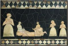 Mosaïque provenant du temple de Shamash à Mari. Elle représente peut-être le sacrifice  d’un bélier – Coquille, schiste, calcaire - Musée de Damas