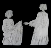 Filage de la laine et mise en écheveau par 2 femmes - Coquille non nacrée - Mari - © Musée de Damas archeologie.culture.gouv_.fr