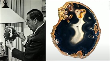 Roger Caillois et l'agate dite " le paillase" (anct Bateleur de foire)  Roger Caillois au Museum NHN de Paris © MNHN