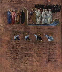Codex [livre à pages cousues] Purpureus Rossanensis - Parchemin teint en pourpre -  La résurrection de Lazare - VIPortrait de Vel Saties chef de guerre étrusque portant la toge picta -Tombe Francois à Vulci (Rome) - 4ᵉ s. av. J.-C.
