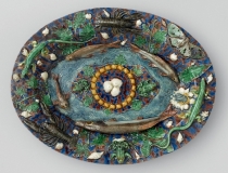 Bassin à décor de rustiques figulines - moulages de fossiles - Atelier post Palissy - Musée du Louvre - 1ère moitié XVIIe