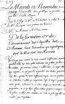 Manuscrit de la séance du 13 novembre 1709 (Académie royale des sciences). Texte officiel de Fontenelle, transcrit par le commis principal du secrétariat, relatant la lecture du premier mémoire de Réaumur sur les coquilles.